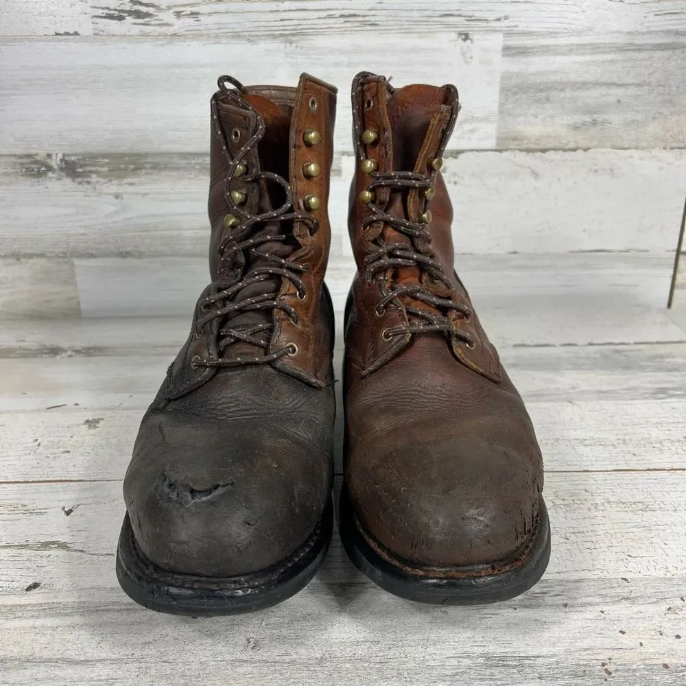 Arait Mens‎ Leather Lace Up Ankle Length Work Steel Toe Boots Brown Size 11